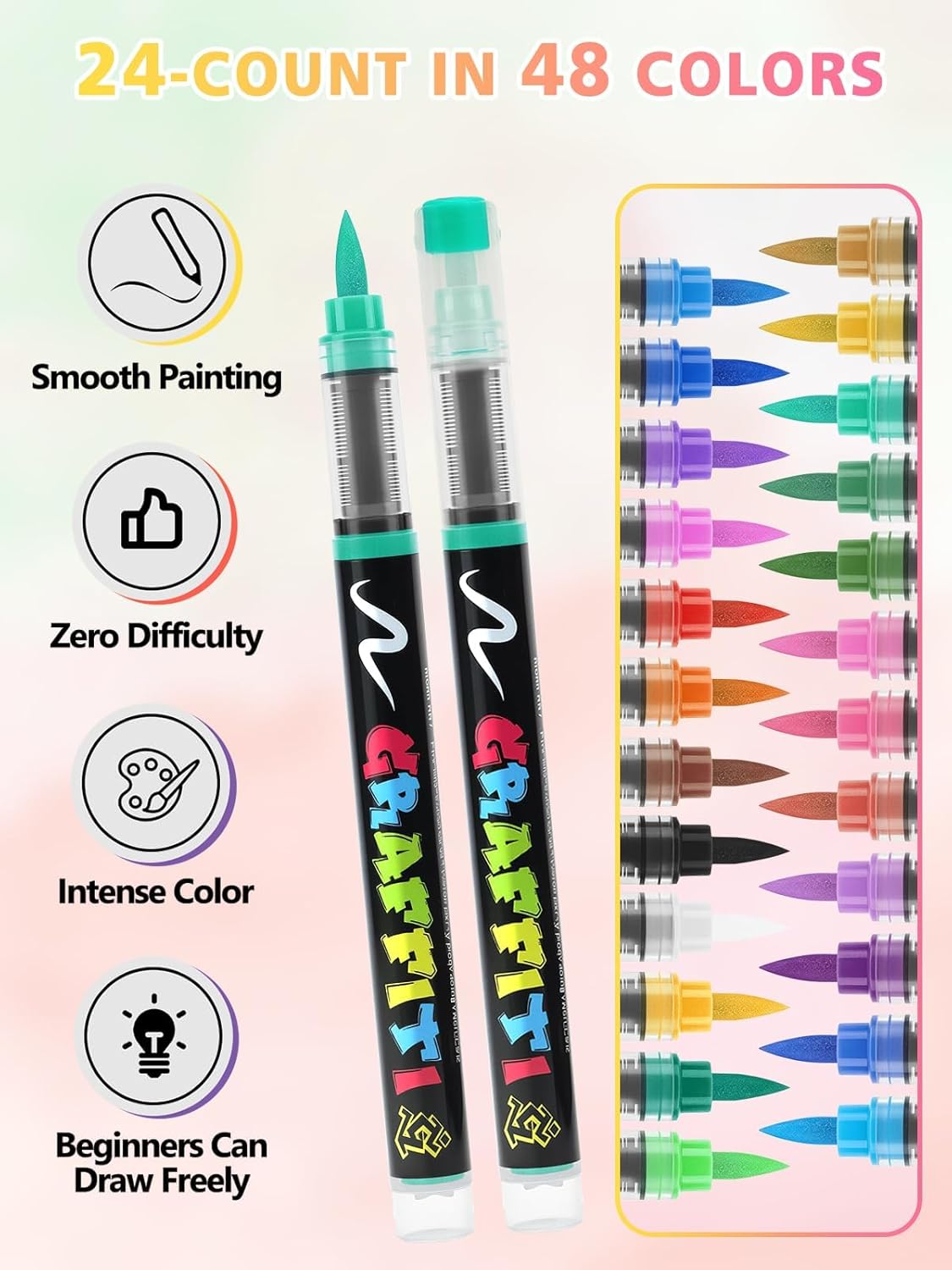 EBANKU 24 Colors Nail Art Pens Quick Drying, 3D Soft-Tip Nail Polish Pens Acrylic Paint Nail Pens for Nail Art Color-fast Nail Point Dotting Liner Pen Sets for Home & Salon Nail DIY Art Design Tools