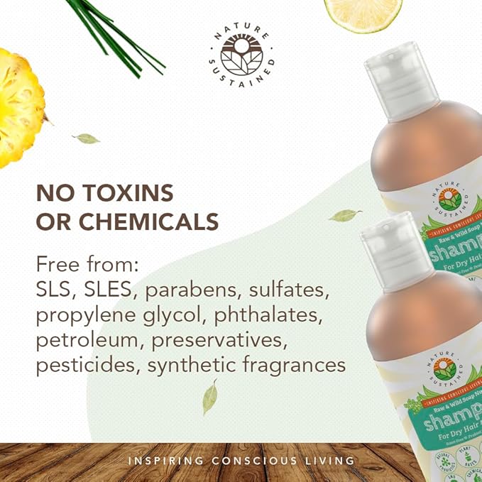Natural Shampoo for Dry Hair & Scalp - Organic, Raw & Wildcrafted w/Probiotics, Hypoallergenic, Hydrating Shampoo - 9 Oz