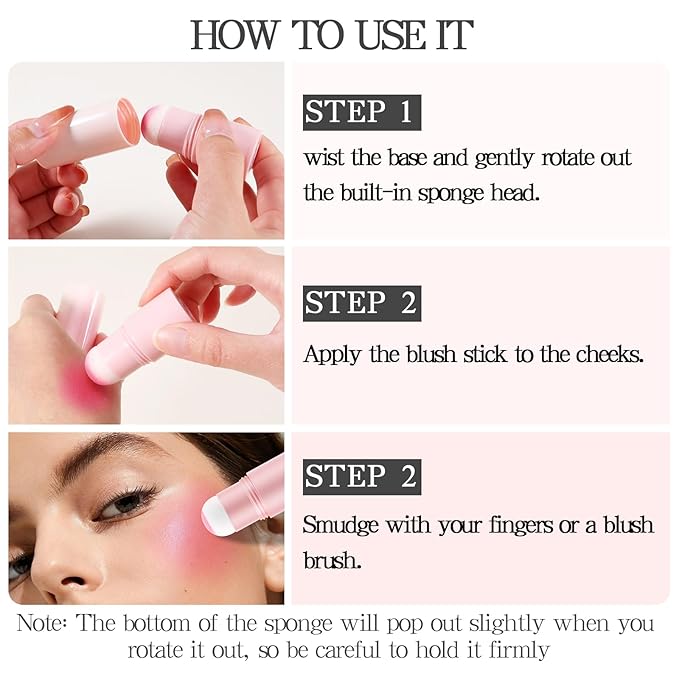 Boobeen Cream Blush Stick, Lightweight Buildable Blush Tint, Natural Matte Finish, Pink, 0.35 oz, Stick, Love Lazy Pink Peach