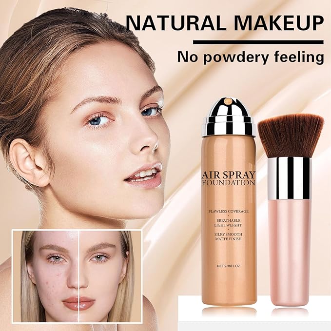 Airbrush Foundation Makeup Spray for Mature Skin Silk Lightweight Airbrush Flawless Setting Spray Foundation Makeup(02# Beige)