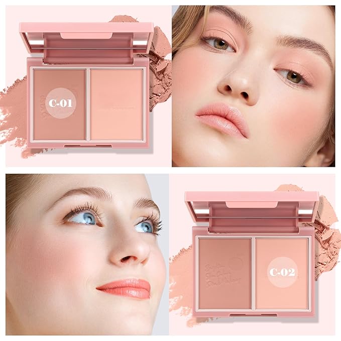 Boobeen Highlighter Contour Makeup Palette Face Matte Bronzer Powder, Compact Contouring Blush for Cheeks, Natural Long Lasting with Brush