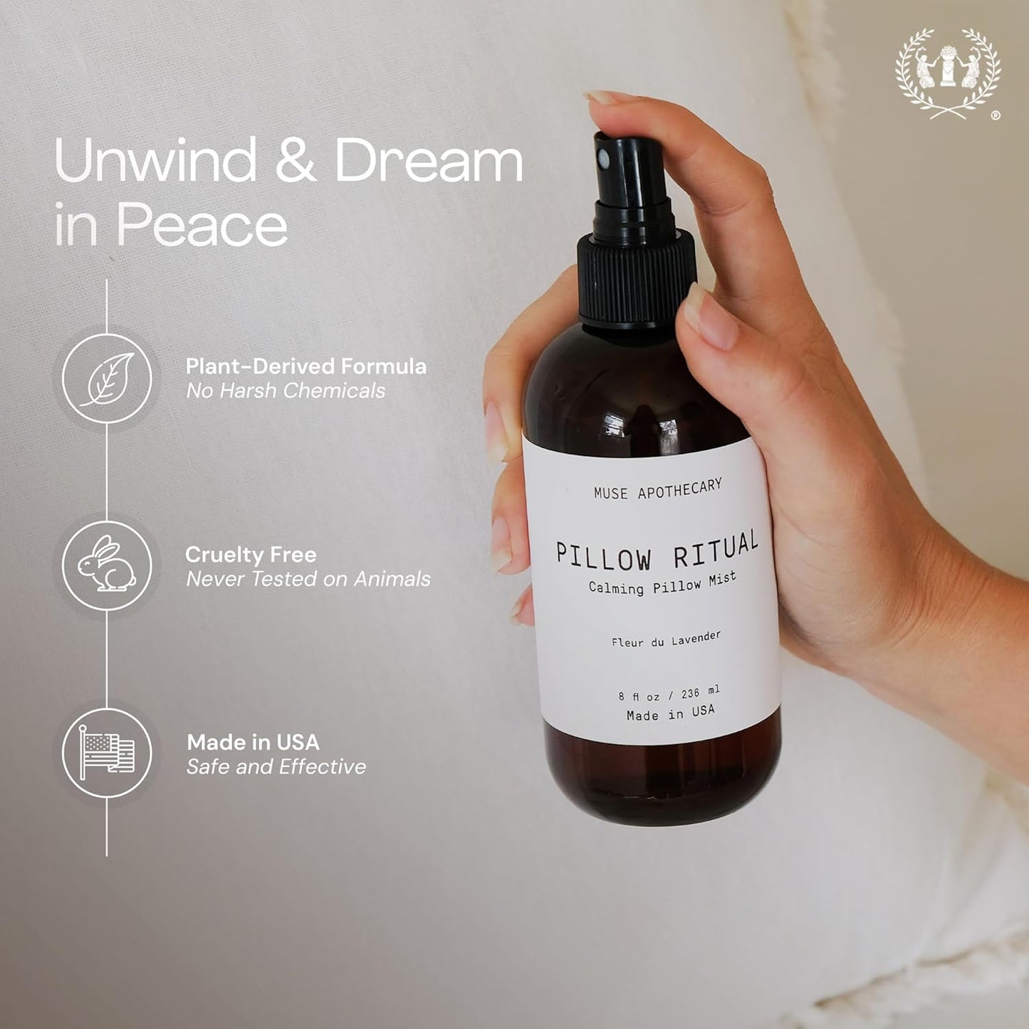 Muse Apothecary Pillow Ritual - Aromatic, Calming and Relaxing Pillow Mist, Linen and Fabric Spray - Infused with Natural Aromatherapy Essential Oils - 4 oz, Fleur du Lavender