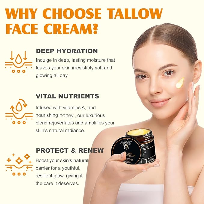 Tallow Honey Balm for Face Organic,Crema Cebo De Res Original,Handmade Tallow and Honey Balm for Face,Body,Sebo De Res Para La Cara,Based Supplies Tallow and Ho ney Bal m for Smooth Skin (2 Bottle)