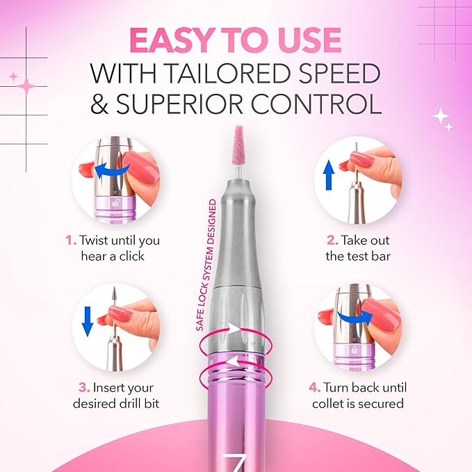 M Mase- Professional Nail Drill Machine - Coreless 2-in-1 Nail File - Electric, Cordless, 35000 RPM, HD Display - Electric Nail Drill for Professional & Home Use (Unicorn Purple)