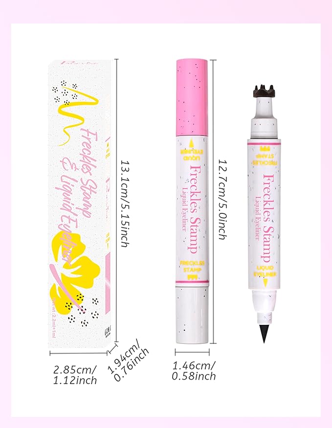 Erinde Waterproof Freckle Stamp Pen, Dual Ended Fake Freckle & Black Liquid Eyeliner, Long Lasting Quick Dry Faux Freckles Stamp Freck Pen for Natural Sunkissed Makeup, 02 Medium