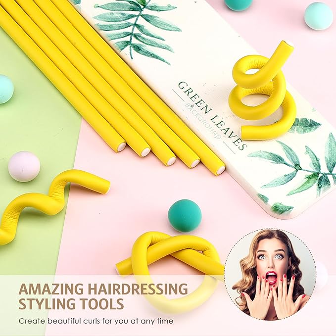 Syhood 30 Pcs 7'' Flexible Curling Rods Twist Foam Hair Rollers Soft Foam No Heat Hair Rods Rollers and 1 Steel Pintail Comb Rat Tail Comb for Women Long Short Hair(Yellow,7 x 0.3 Inch)