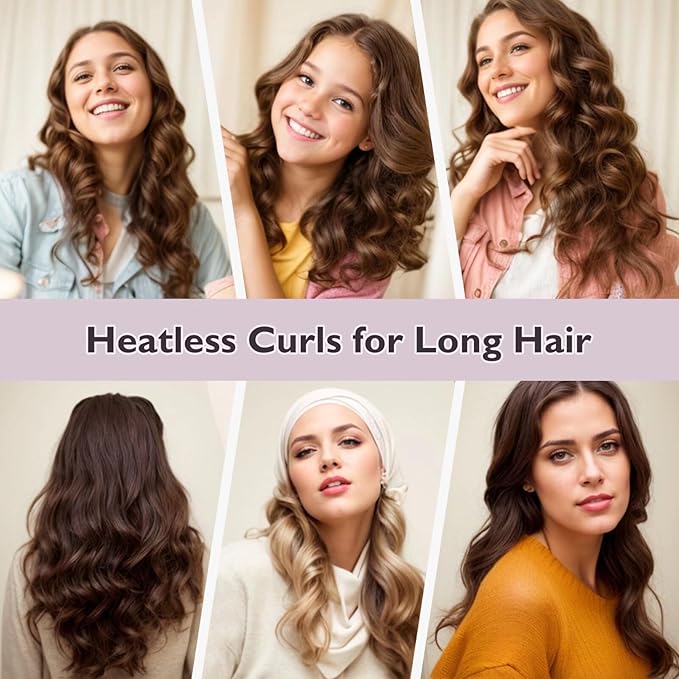 Overnight Hair Curlers Heatless Curls - 6 Pcs No Heat Blowout Curling Rods to Sleep In with Satin Hair Scarf