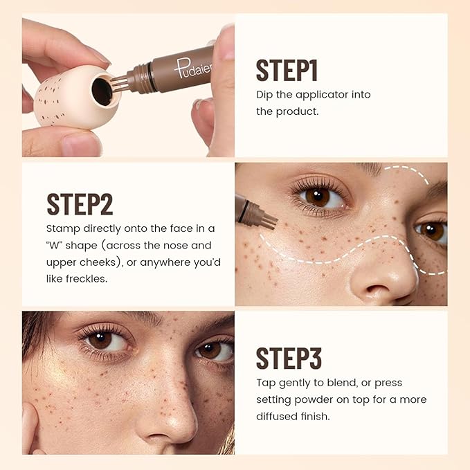Freckle Stamp,Faux Freckle Stamp,Quick Dry Fake Freckles Pen,Waterproof Long Lasting Natural Vivid Faux Freckles Pen,Get Sun-Kissed Stars Makeup in One Press,5-Dot Design,02.Wasabi Soda.