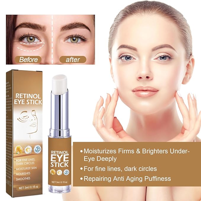 Retinol Eye Stick with Collagen & Hyaluronic Acid Eye Cream for Dark Circle and Puffiness, Brightening Eye Balm Reduces Fine Lines and Bags in 4 Weeks