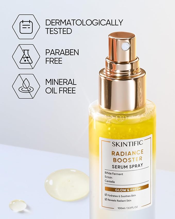 Radiance Booster Spray Serum, Vegan Skin Care, Light-weight Face Moisturizer, Glow Serum for Radiant Skin, Non Comedogenic, All In One Mist, 3.3 fl oz.