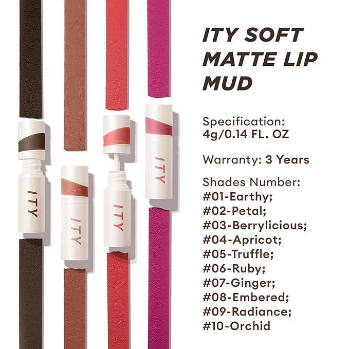 ITY Velvet Matte Finish Lip Stain-Mousse Textured Lip Clay, Red Shade, Conceals Lip Lines, Rich Pigment Lip Tint Lipsticks,0.14 oz (4g) in Truffle, Ginger.