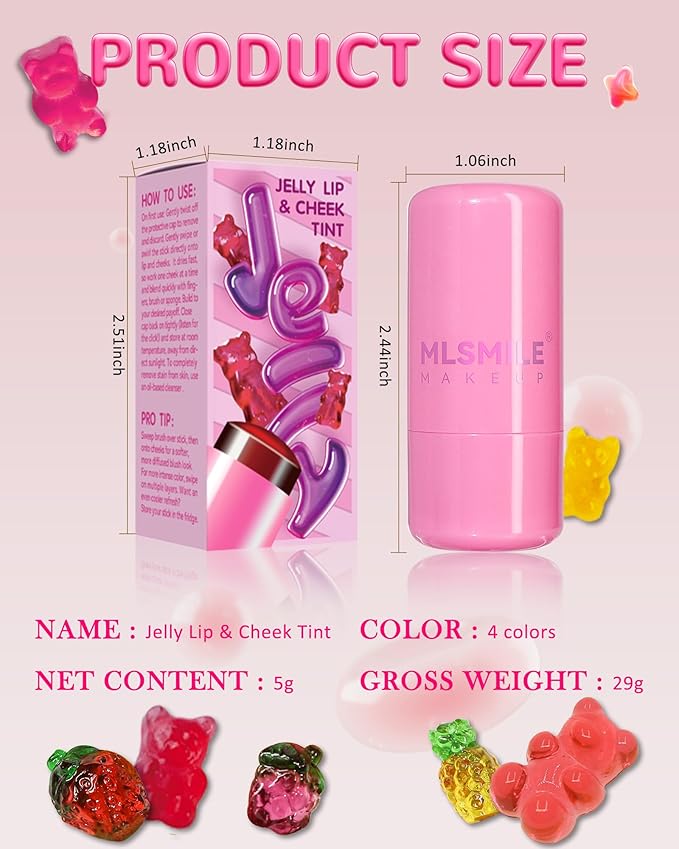 Makeup Jelly Tint, Cooling Water Jelly Tint Red Blush Stick, Sheer Lip & Cheek Tint Stain, Long Lasting Waterproof Jelly Blush Lip Gloss, Vivid Color, Non-Sticky, Buildable Tinted Jelly Lip Stains-03