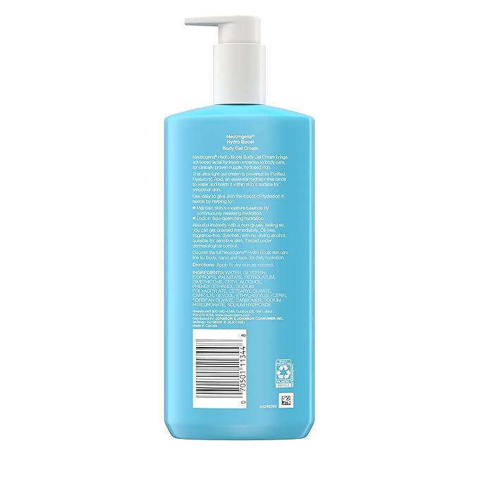 Neutrogena Hydro Boost Body Moisturizing Gel Cream with Hyaluronic Acid, Non-Greasy & Fast Absorbing, Lightweight Hydrating Body Lotion for Normal to Dry Skin, Fragrance-Free, 16 oz (Pack of 2)
