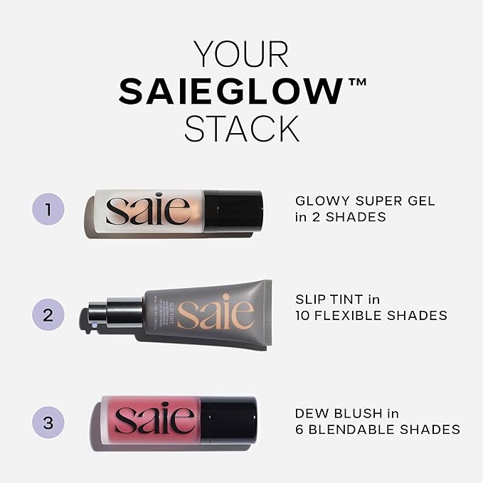 Saie Dew Blush - Lightweight Liquid Blush with a Blendable + Buildable Cream Finish - Dewy Cheek Tint with Doe Foot Wand Makeup Applicator - Neutral Pink Blush - Sweetie (.40 oz)