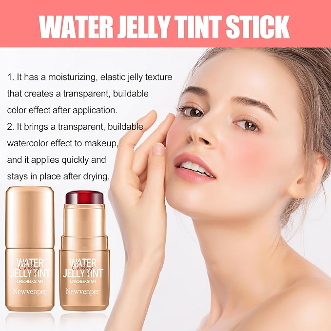 2PCS Jelly Blush Stick, Multi-Purpose Lip & Cheek Stick, Waterproof jelly tint, Moisturizing Cooling Water Jelly Tint Long Lasting cheek stain & lip tint for Women and Girls 02#