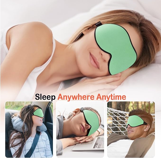 LitBear Sleep Mask for Side Sleeper Women Men, Eye Mask for Sleeping Light Blocking, 3D Contoured Cup Sleeping Mask, Soft Breathable Sleep Eye Mask with Adjustable Strap for Flight, Mint Green
