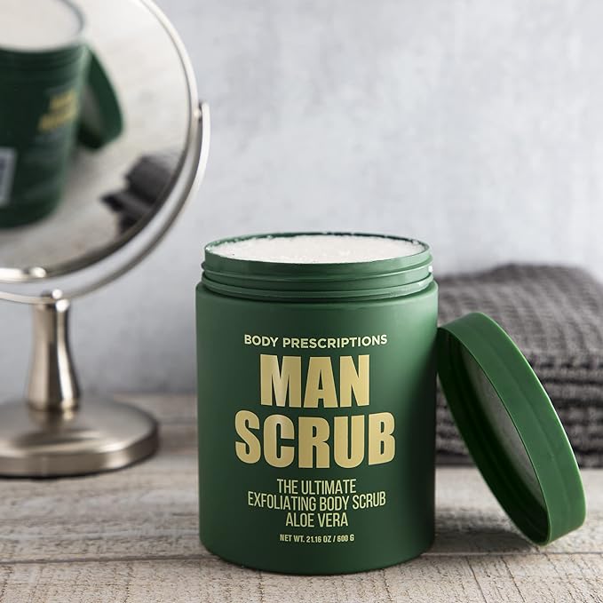 Body Prescriptions Men’s Exfoliating Body Scrub – Ultimate Skin Cleansing Wash in Jar with Twist-Top Lid, For All Skin Types, 21 Ounce (Pack of 2), Aloe Vera