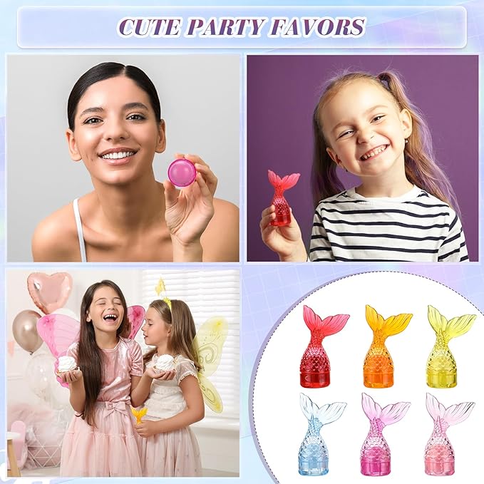 24 Pcs Mermaid Girl Birthday Party Supplies Lip Balm Graduation Gifts Bulk Kids Classroom Gift Exchange Party Supplies Birthday Mermaids Themed Party Decor Gifts for Preschool Toddler Boy Girl