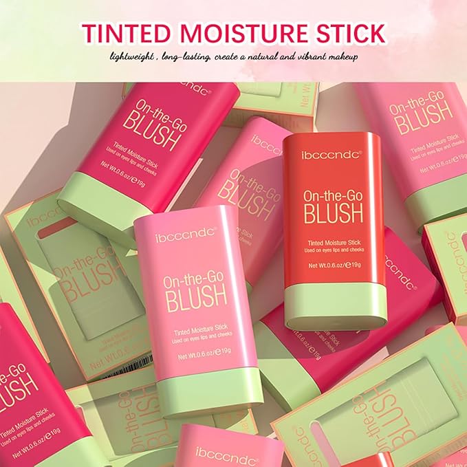 Multi-Use Makeup Blush Stick, 3-in-1 Cream Blush Stick Beauty Tinted Solid Blush Stick for Cheek/Eyes/Lips, Waterproof Moisturizer Stick, Suitable for All Skin (03# Coral Orange)