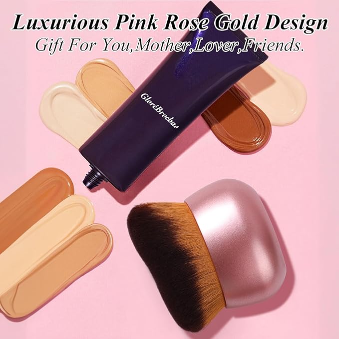 75MM Extra Large Self Tanner Kabuki Makeup Brush – Ultra Soft Dense Vegan Bristles for Body Makeup, Bronzer & Foundation–Applies Tanning Mousse, Lotion & Self Tanner–Rose Gold, Wet & Dry
