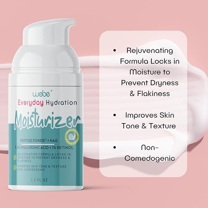 WEBE Hydration Snail Mucin Moisturizer – Hydrating Face Cream with Hyaluronic Acid, Retinol & Peptides for Smoother, Youthful-Looking Skin