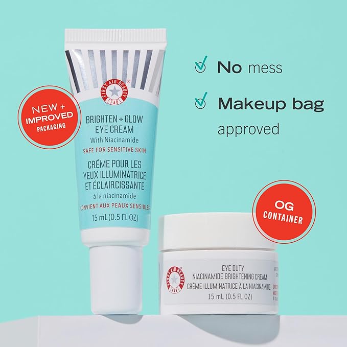 First Aid Beauty Brighten + Glow Niacinamide Eye Cream – Illuminating Brightening Cream to Help Hydrate & Reduce the Look of Dark Circles – 0.5 oz.