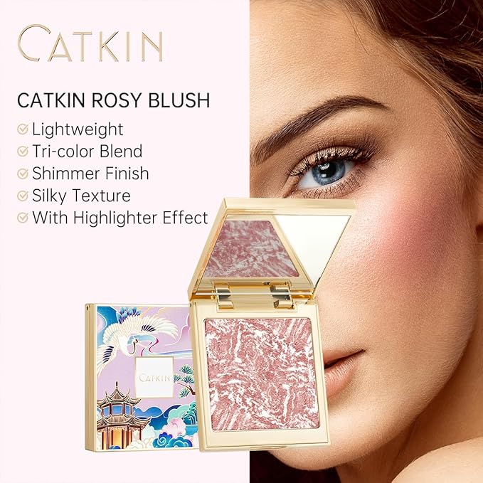 blush for cheek pink coral cheek color makeup powder blusher creamy texture long lasting shimmering glitter highlight 2 in 1 C05 Crystal Frost
