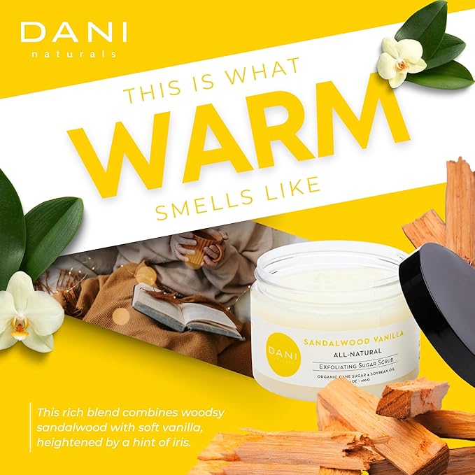 Naturals Exfoliating Sugar Scrub - Warm Sandalwood Vanilla, featuring organic cane sugar and shea butter, gently exfoliates and deeply nourishes for smooth, radiant, and hydrated skin – 14 oz