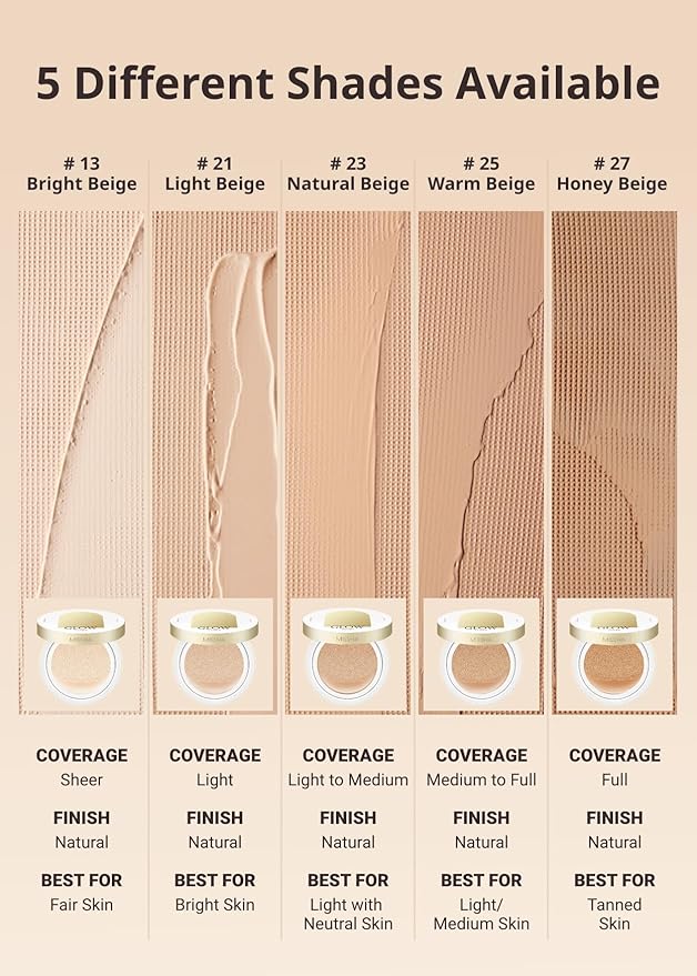 MISSHA Glow Cushion No.27 Honey Beige for Tanned Skin Radiant & Moisturizing Skin with Buildable Coverage