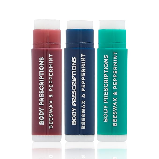 Body Prescriptions Lip Balm Trio for Men - Beeswax and Peppermint | Christmas Stocking Present Set | Nourishing and Moisturizing Formula | Protect and Hydrate Dry Lips | Great Holiday Present for Him