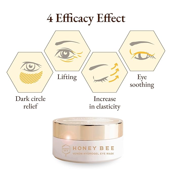 Honey Bee Venom Hydrogel Eye Masks for Dark Circles and Puffiness Bee Propolis Hydrogel Depuffing Eye Patches w/Bee Venom, Collagen & Niacinamide for All Skin Types (Pack of 60 Eye Pads)