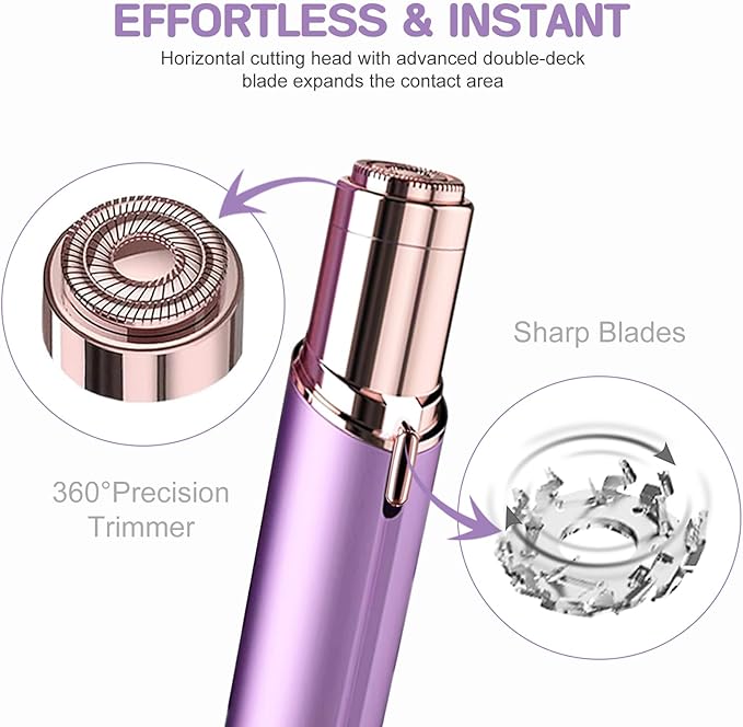 Women Facial Hair Removal Device Battery Operated with 2 Replacement Heads, Painless Womens Face Shaver for Chin Upper Lips Peach Fuzz