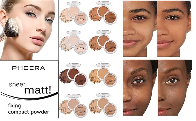 AQUAPURITY - PHOERA Sheer Matte Fixing Powder Makeup Base Fixer Setting Powder Foundation Fixing Compact Pressed Powder Long Lasting Make Up Fixer Skin Vitamin E Beauty Blender (205 Golden Beige…)