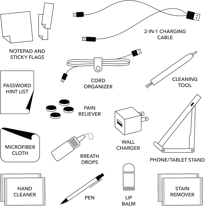 Pinch Provisions Work from Anywhere Kit, Includes 18 Essentials to Help You Stay on Task, Must-Have Essentials, Compact Multi-Functional Vegan Leather Pouch, Black