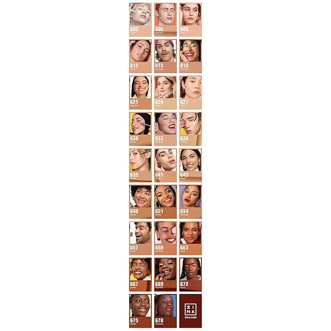 3INA The 24H Foundation 651-24H Long-Wearing Formula - Medium To High Buildable Coverage - Smooth Matte Finish - Expanded Shade Selection - Waterproof, Cruelty Free, Vegan Makeup - 1.01 Oz