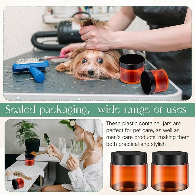 SATINIOR 24 Pieces Empty Clear Plastic Jars with Lids Round Storage Containers Wide Mouth for Beauty Product Cosmetic Cream Lotion Liquid Butter Craft and Food(Amber Lid,6 oz)