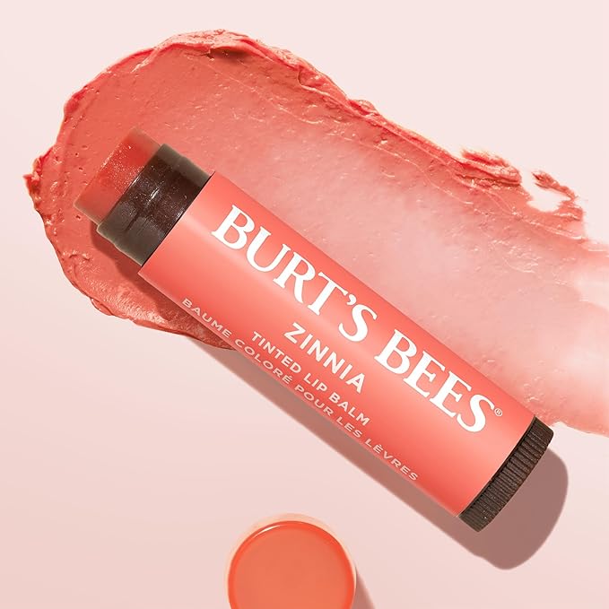 Burt's Bees Lip Tint Balm with Long Lasting 2 in 1 Duo Tinted Balm Formula, Color Infused with Deeply Hydrating Shea Butter for a Natural Looking Buildable Finish, Raspberry Zinnia (2-Pack)