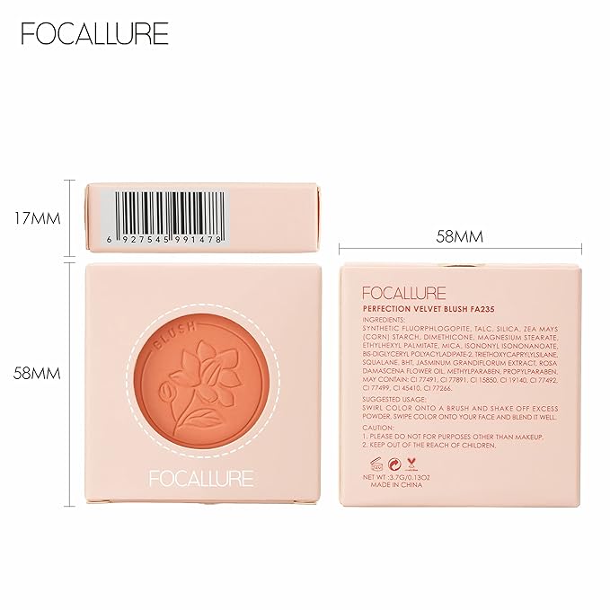 FOCALLURE Powder Palette Blush, Matte Mineral Blush Powder, Bright Shimmer Face Blush Makeup, Contour and Highlight Blush Palette, Highly Pigmented, Long Lasting, Waterproof, Blendable, #201
