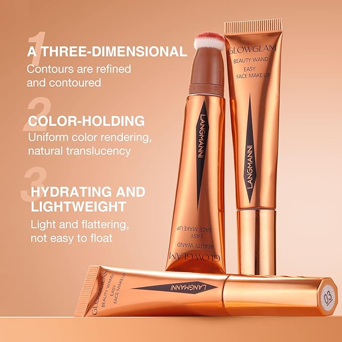 LANGMANNI Liquid Contour Beauty Wand, Face Concealer Contouring,Highlighter,Blusher Stick with Big Cushion Applicator.Cream Contour Stick For Finish Face Contour Makeup. (#04 Blush Pen)