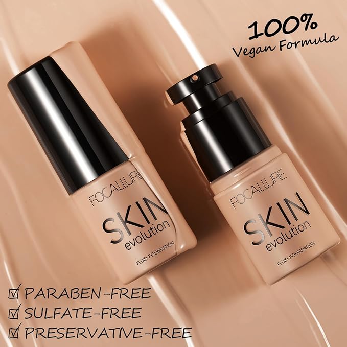 FOCALLURE 2 Pcs Liquid Foundation, Skin Evolution Foundation + Concealer, Full Coverage Foundation Makeup, Durable, Waterproof, Oil-Control, Hides Wrinkles & Lines, Natural Tan