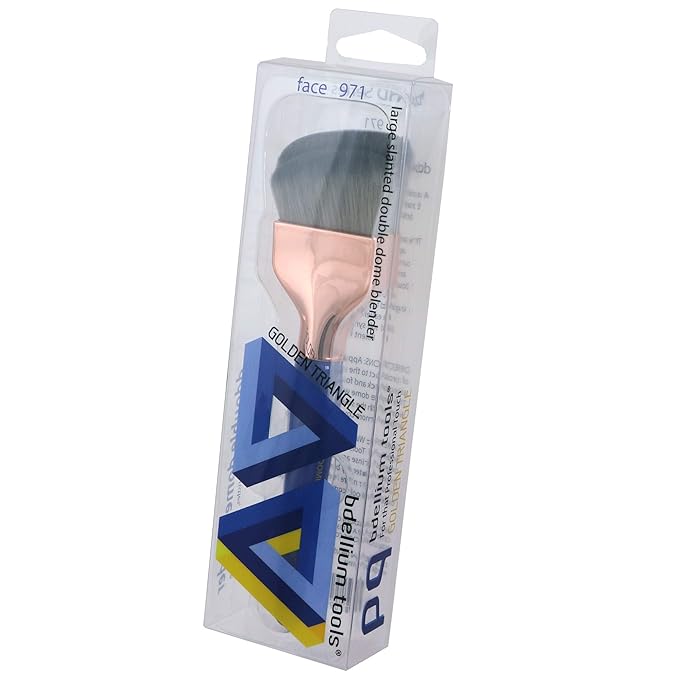Bdellium Tools Professional Makeup Brush - Golden Triangle 971 Large Slanted Double Dome Blender - With All Vegan and Soft Synthetic Fibers, For Foundation Application & Blending (Blue, 1pc)