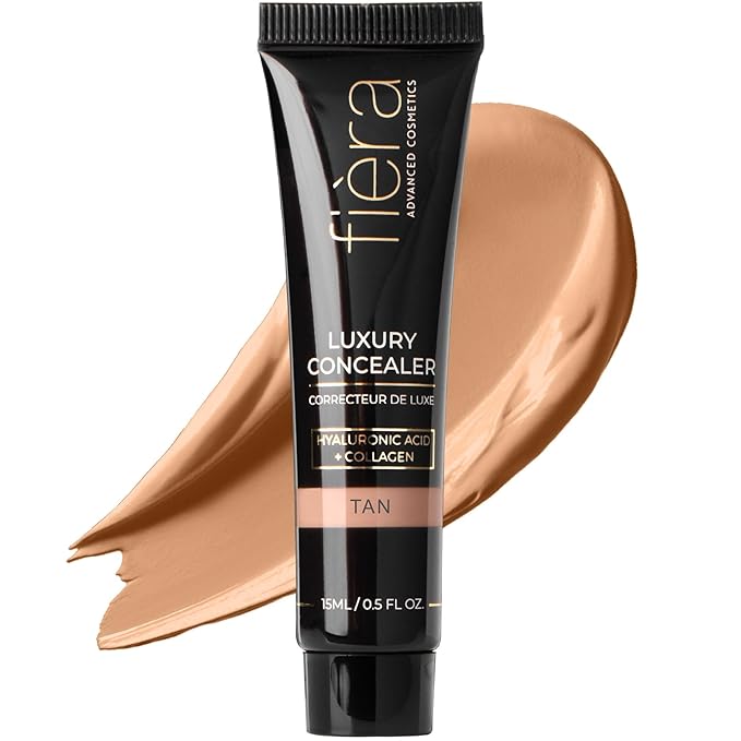 Fièra Luxury Concealer with Anti-Aging - All Day Coverage for Dark Circles, Fine Lines, Wrinkles & Spots - Tan, 0.5 Ounce