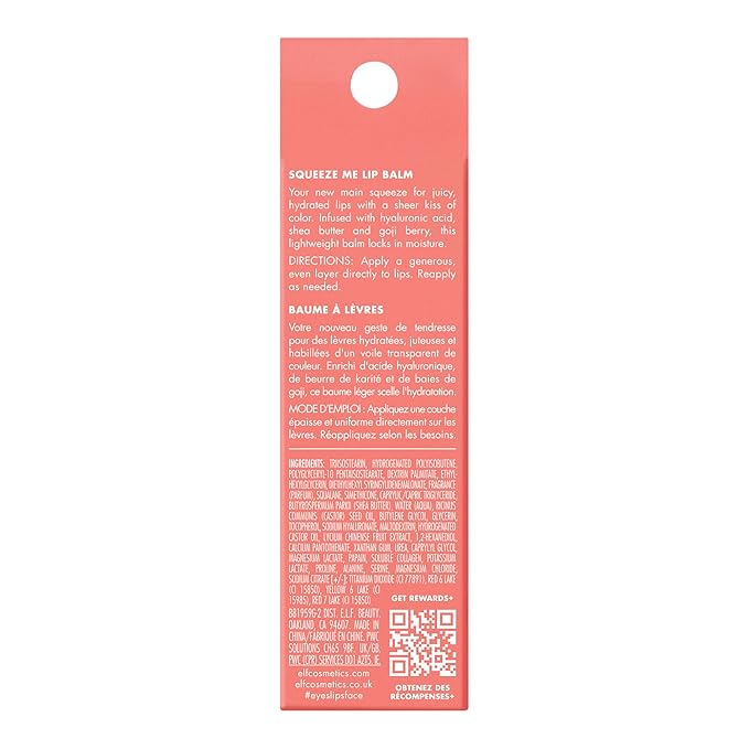 e.l.f. Squeeze Me Lip Balm, Moisturizing Lip Balm For A Sheer Tint Of Color, Infused With Hyaluronic Acid, Vegan & Cruelty-free, Strawberry