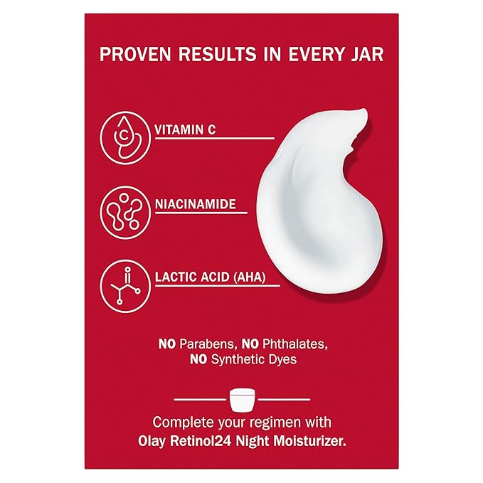 Olay Vitamin C Face Moisturizer, Brightening Cream for Women, Instant Hydration, Evens Tone, Dark Spot & Hyperpigmentation Reduction, Glowing Skin Care - Niaciniamide, Lactic Acid, 1.7 Oz