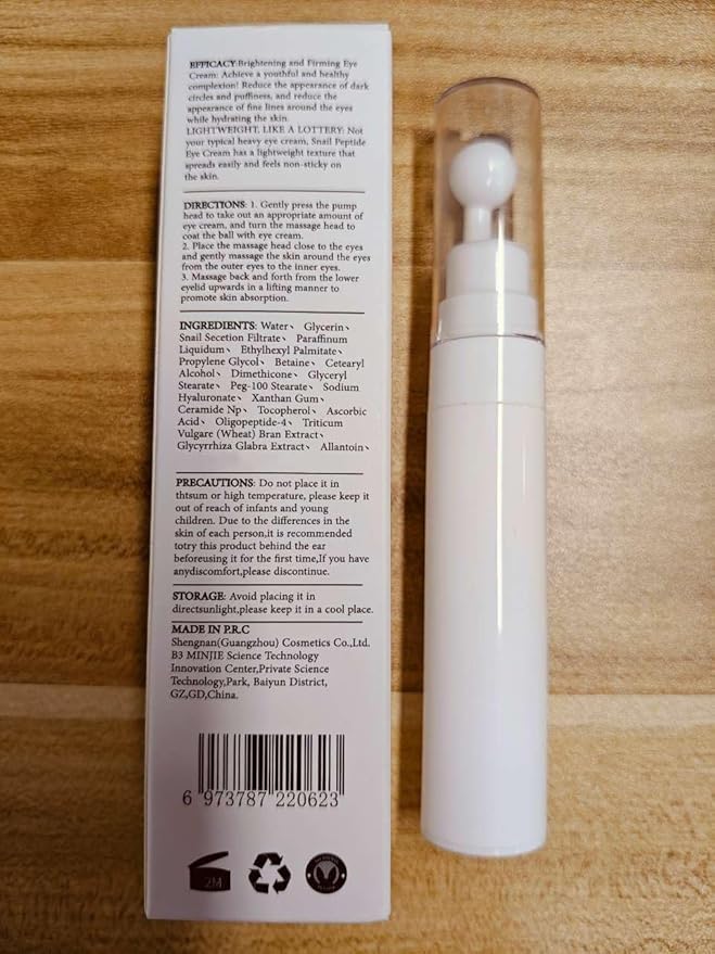 Advanced Snail Peptide Eye Cream for Dark Circles & Puffiness, Snail Mucin Eye Cream with Niacinamide Reduce Wrinkles & Fine Lines, 1 Pcs Under Eye Roller Cream for Moisturizing.