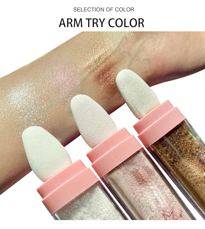 Highlighter Makeup Glitter Powder, Body Brightens the Natural Three-dimensional Face Blusher Patting Powder Highlighter. (05#Gold)