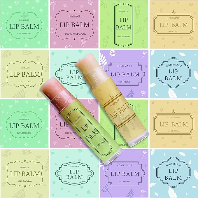 CRASPIRE Lip Balm Labels 80pcs Homemade Lip Balm Labels 2” Clear Lip Balm Labels for Tubes Printable Waterproof Lip Balm Stickers Labels for Lip Balm Handcream Candle Container(British Style-Color)