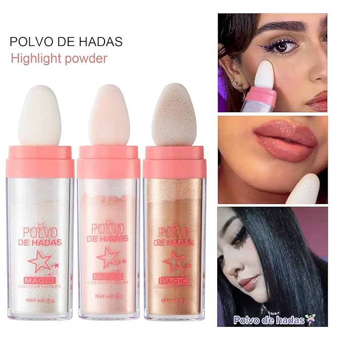 Polvo De Hadas Fairy Dust Highlight Patting Powder - Full Body Contouring and Clavicle Pearlescent Patting Powder for Face and Eye, Christmas Sparkling Body Glitter Powder (#03 Golden brown)