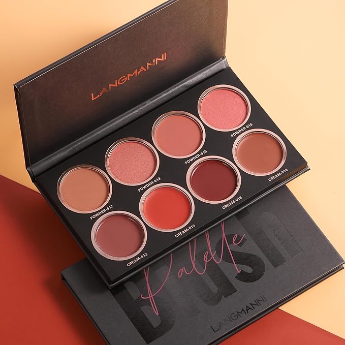 8 Colors Blush Palette, 4 Dry Powders + 4 4 Blush Creams, Contour and Highlight Blush Palette for Cheek and Eye Makeup Long-Lasting Pigment Lightweight Professional Blush Palette(1, pink, Large)