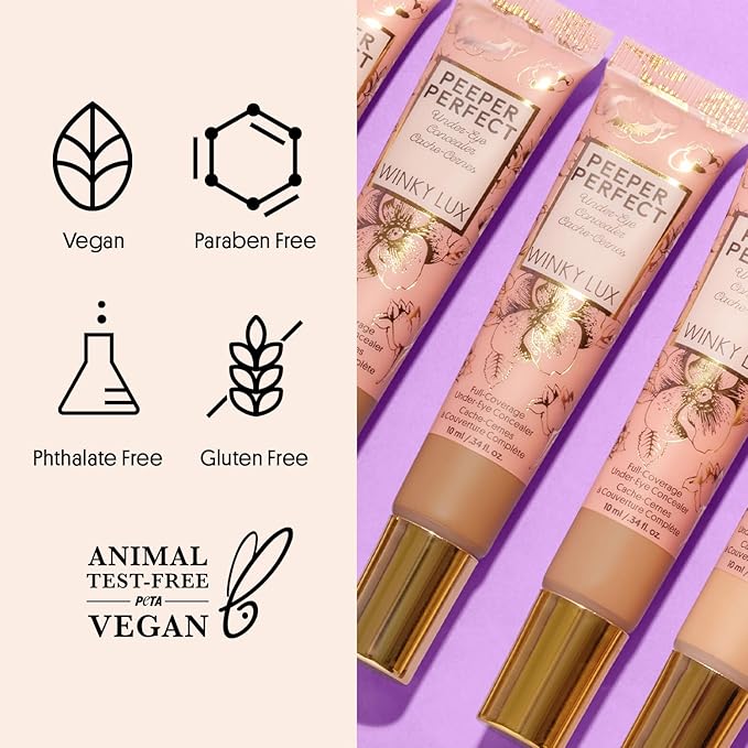 Winky Lux Peeper Perfect Under Eye Concealer, Makeup & Eye Brightener, Full Coverage Concealer for Dark Circles, Color Corrector & Eye Primer, With Collagen, Hyaluronic Acid & Vitamin E (Medium)